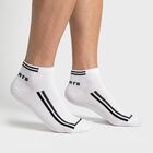 Men's Regular Fit Striped Pack of 3 Socks ( Black, White, Charcoal ), सफ़ेद, small
