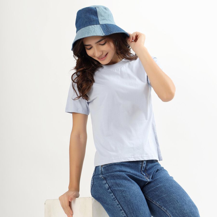 Women's Light Powder Blue Cotton Round Neck Casual T-Shirt, Light Blue, large image number null