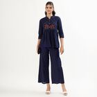 Women's Deep Midnight Navy Blue Cotton Embroidered Ethnic Set, Navy Blue, small image number null