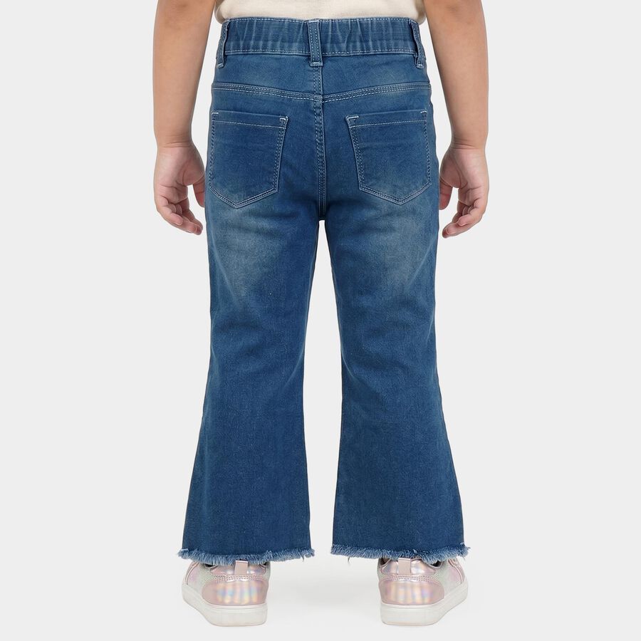 Girls Blue Flared Fit Butterfly Embroidered Jeans, Mid Blue, large