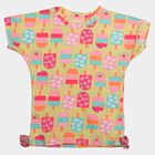 Girls Yellow Cotton Casual T-Shirt, Yellow, small