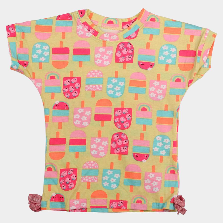 Girls Yellow Cotton Casual T-Shirt, Yellow, large