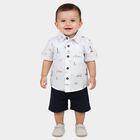 Infants' Navy Blue Cotton Collared Nautical Printed Baba Suit, Navy Blue, small