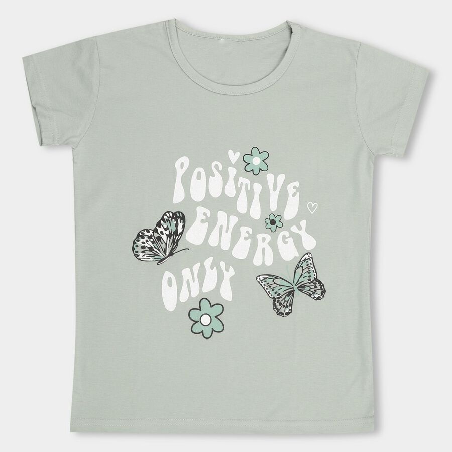 Girls' T-Shirt , हल्का हरा, large