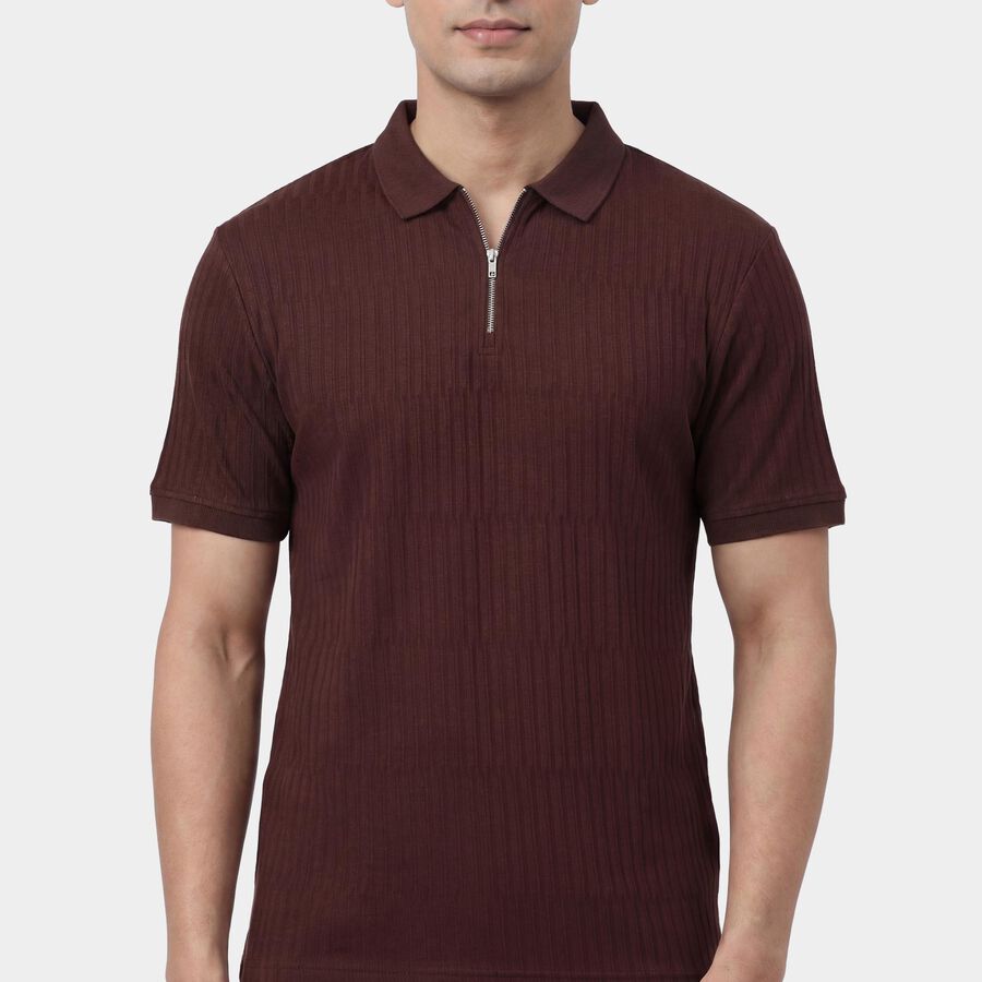 Men's Rust Polo Neck Casual Half Sleeve T-Shirt, Rust, large