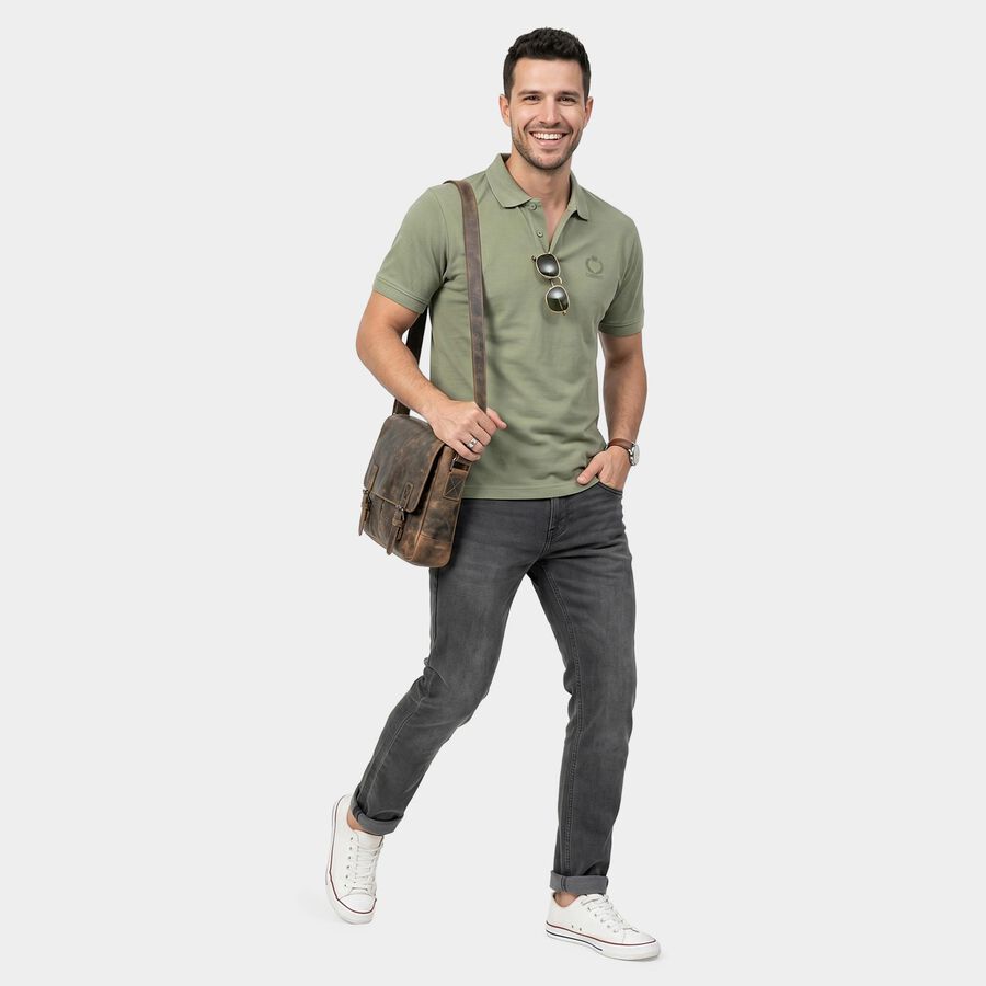 Men's Green Cotton Polo Neck Polo T-Shirt, Light Green, large