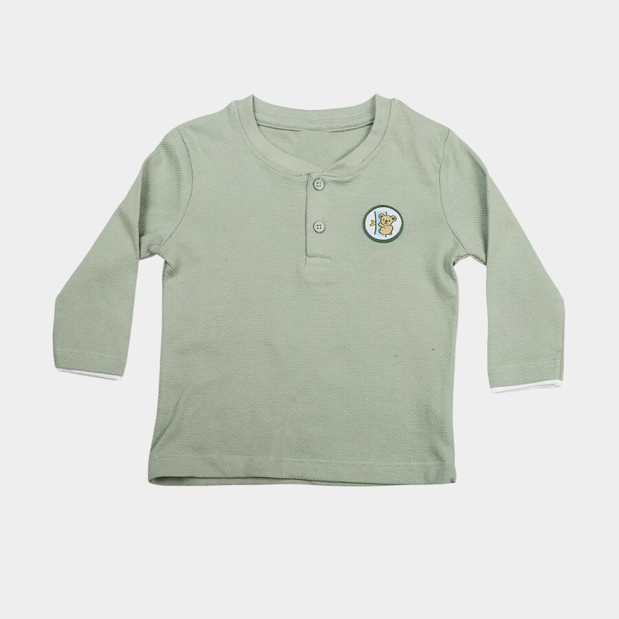 Infants Green Cotton Round Neck Regular T-Shirt, Light Green, large