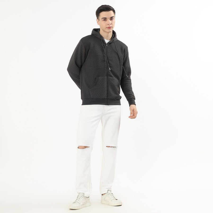 Men's Dark Charcoal Grey Hooded Neck Casual Sweatshirt, Dark Grey, large image number null