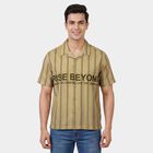 Men's Beige Cotton Spread Collar Casual Shirt, Beige, small