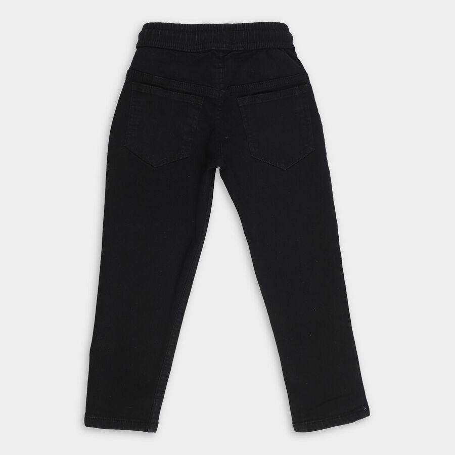 Boys' Jet Black Tapered Fit Elastic Waist Jeans, Black, large