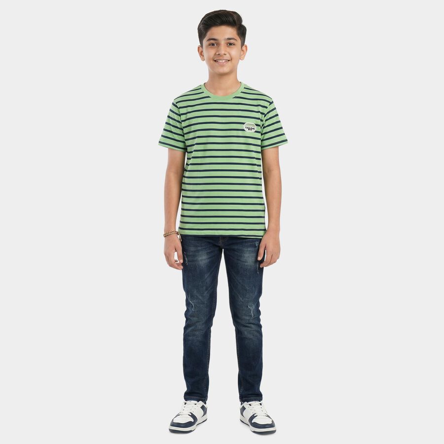 Boys Green Round Neck Casual Boys T-Shirt, हल्का हरा, large