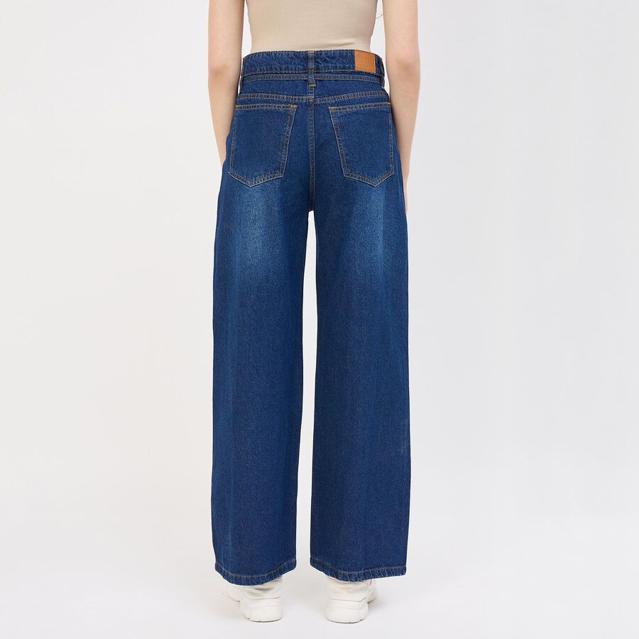 Women's Pale Powder Blue Straight Fit Washed Jeans, Mid Blue, large