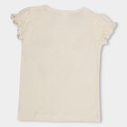 Girls' Beige Cotton Round Neck Casual T-Shirt, Beige, small image number null