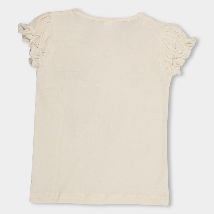 Girls' Beige Cotton Round Neck Casual T-Shirt, Beige, large image number null