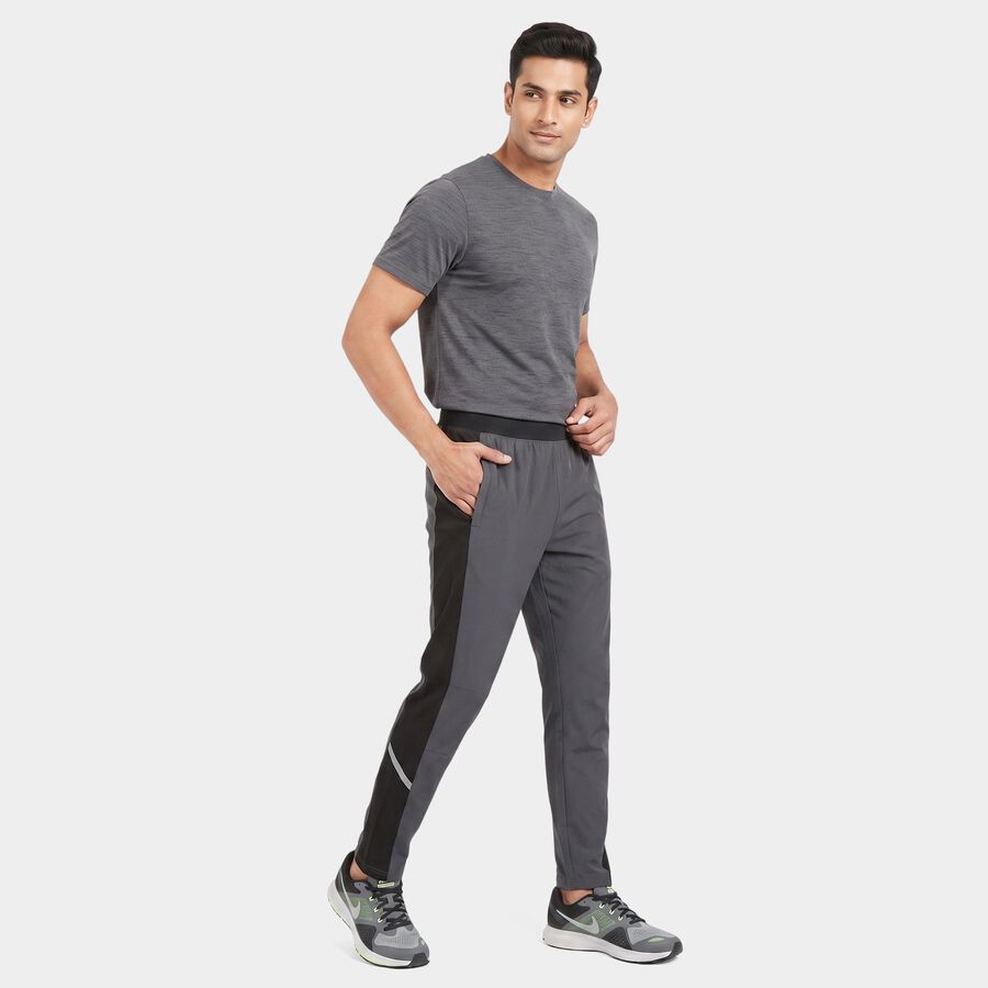 Men's Charcoal Straight Fit Panelled Track Pants, गहरा ग्रे, large