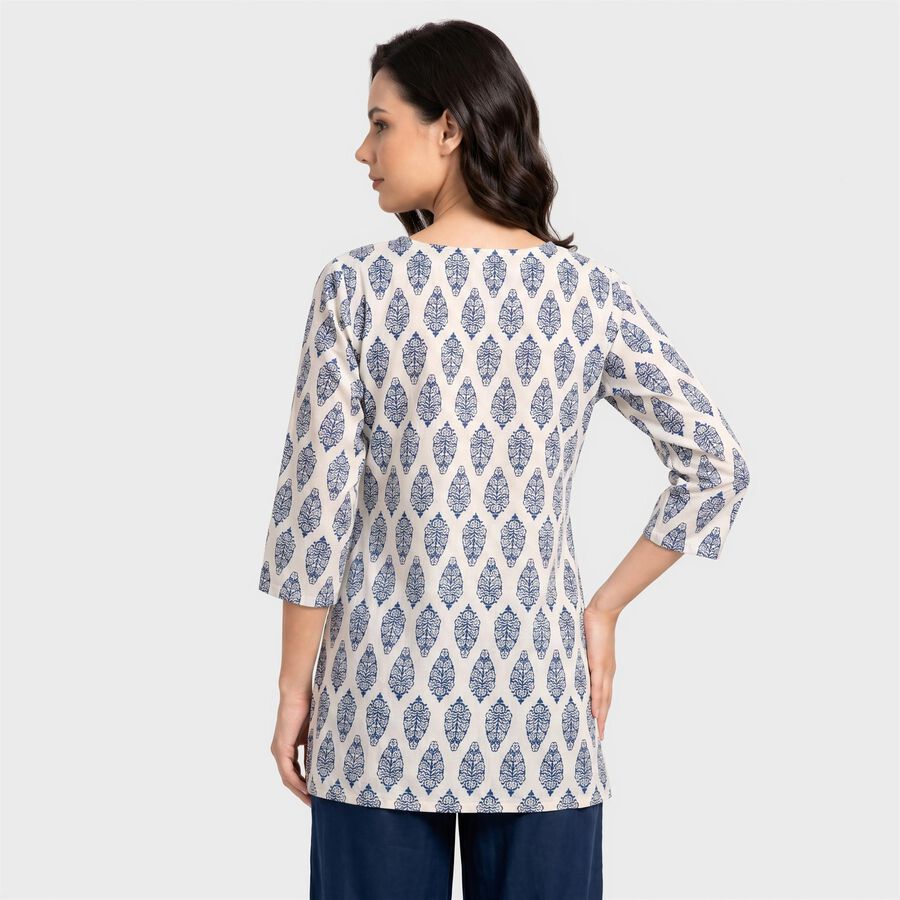 Women's White Notch Neck Floral Printed Kurti, सफ़ेद, large