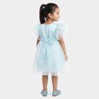 Girls' Light Blue Fit and Flare Sequin Applique Party Wear Frock, Light Blue, small