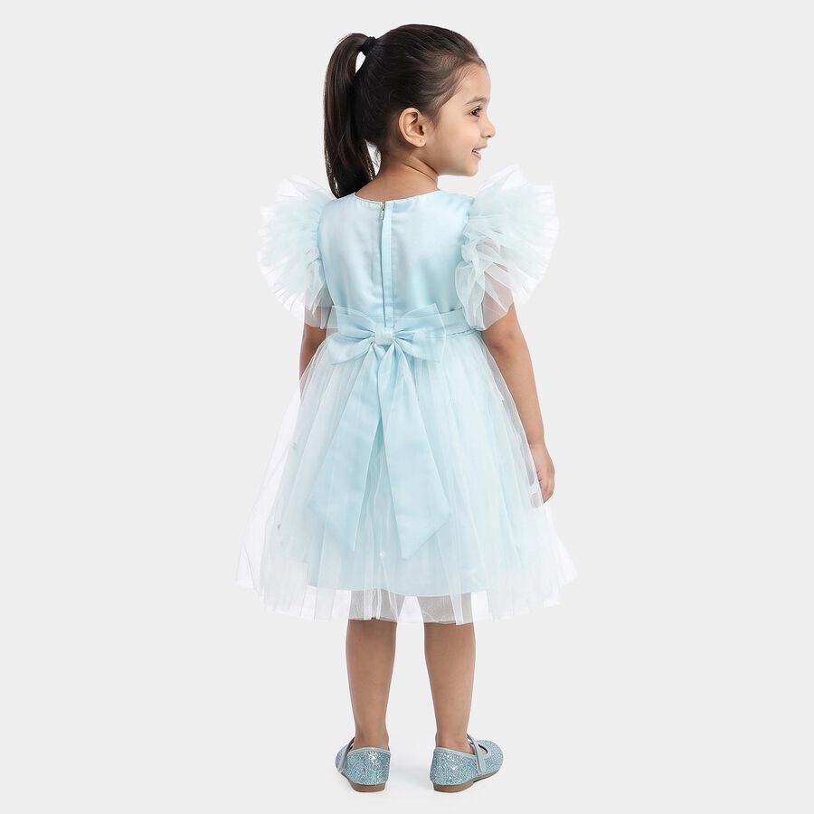 Girls' Light Blue Fit and Flare Sequin Applique Party Wear Frock, Light Blue, large