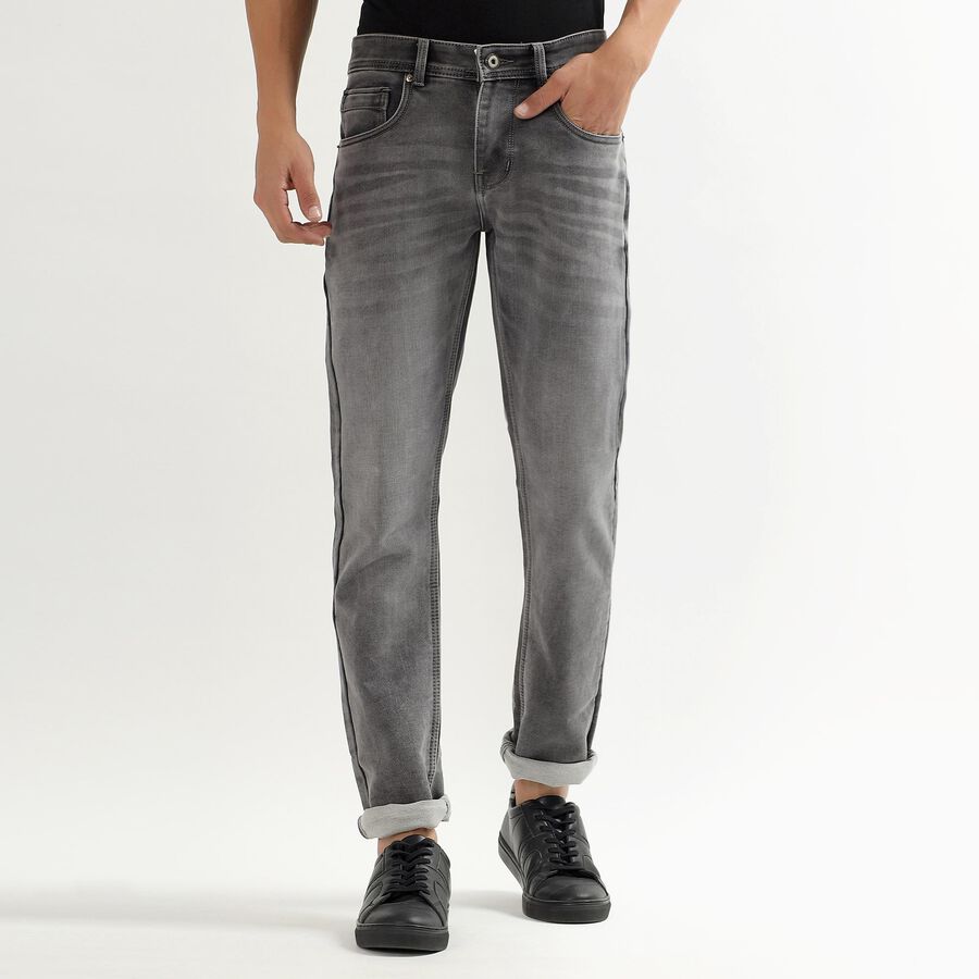 Men's Dark Blue Slim Fit Five Pocket Jeans, हल्का ग्रे, large image number null