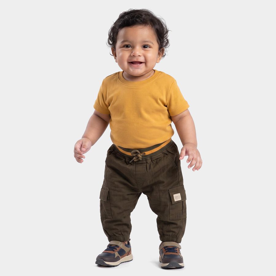 Infants' Olive Green Regular Fit Cargo Jogger Trousers, ओलिव, large