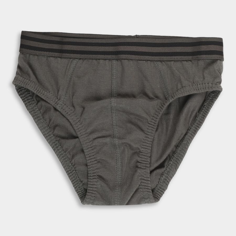 Boys' Charcoal Grey Regular Fit Cotton Briefs, ओलिव, large image number null
