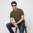 Men's Olive Green Polo Neck Polo T-Shirt, ओलिव, small