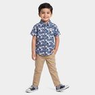 Boys Navy Blue Cotton Floral Printed Collar Shirt, Navy Blue, small