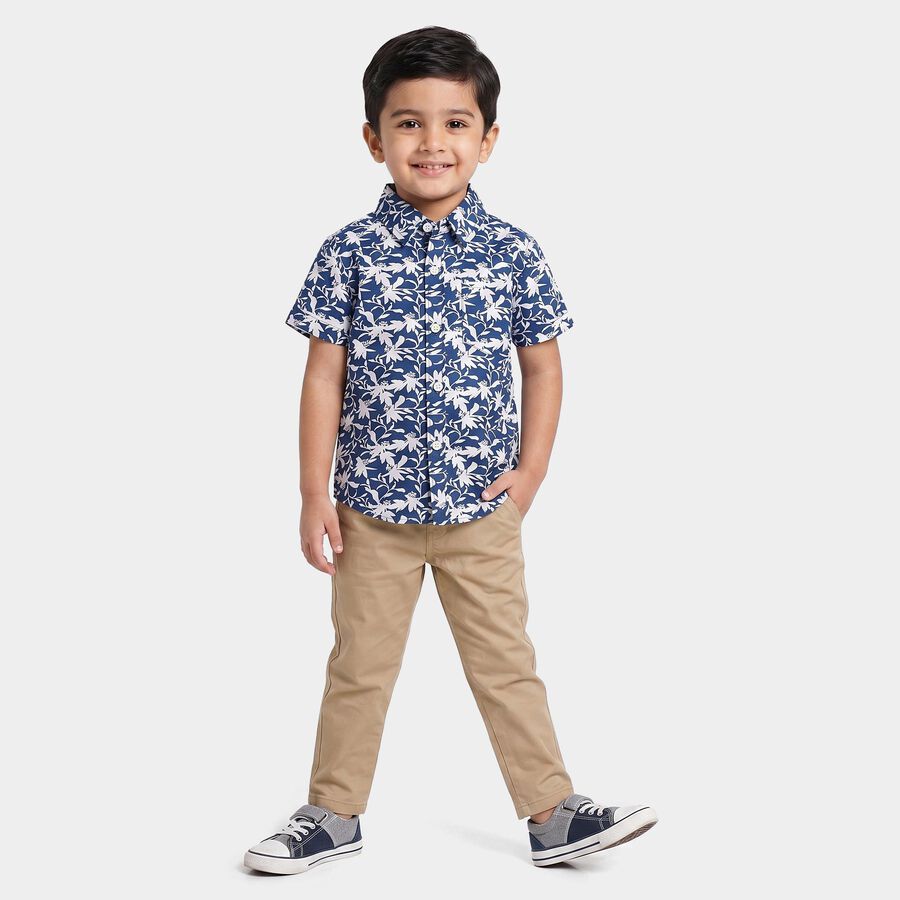 Boys Navy Blue Cotton Floral Printed Collar Shirt, Navy Blue, large