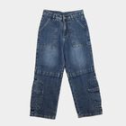 Girls Blue Cargo Fit Utility Pocket Jeans, Mid Blue, small