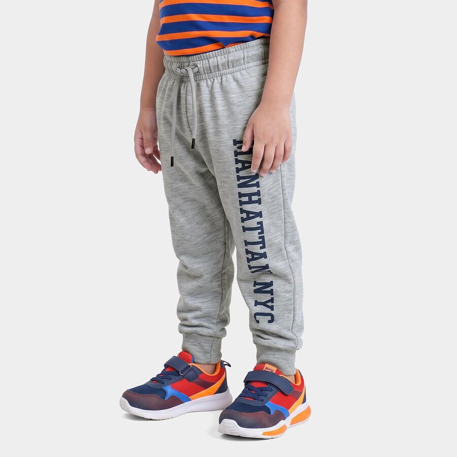 Boys' Grey Typography Print Jogger Pyjama, Melange Light Grey, large