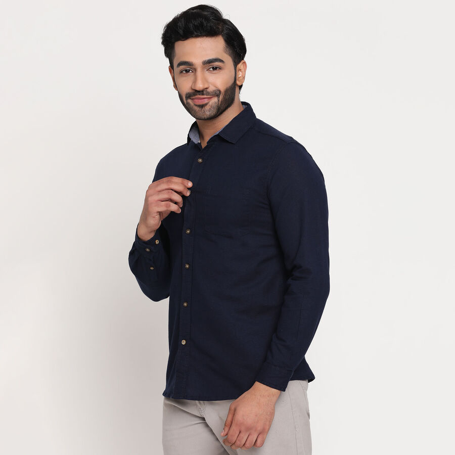 Cotton Solid Casual Shirt, Navy Blue, large image number null