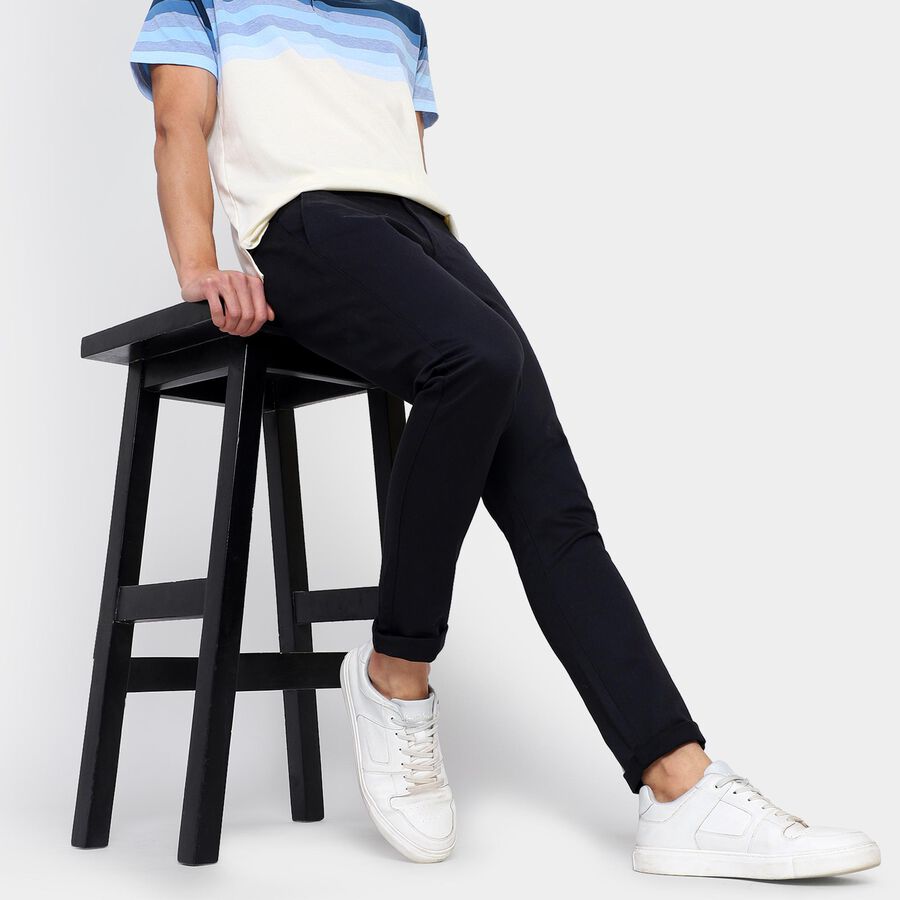 Men's Slim Fit Casual Trousers , काला, large image number null