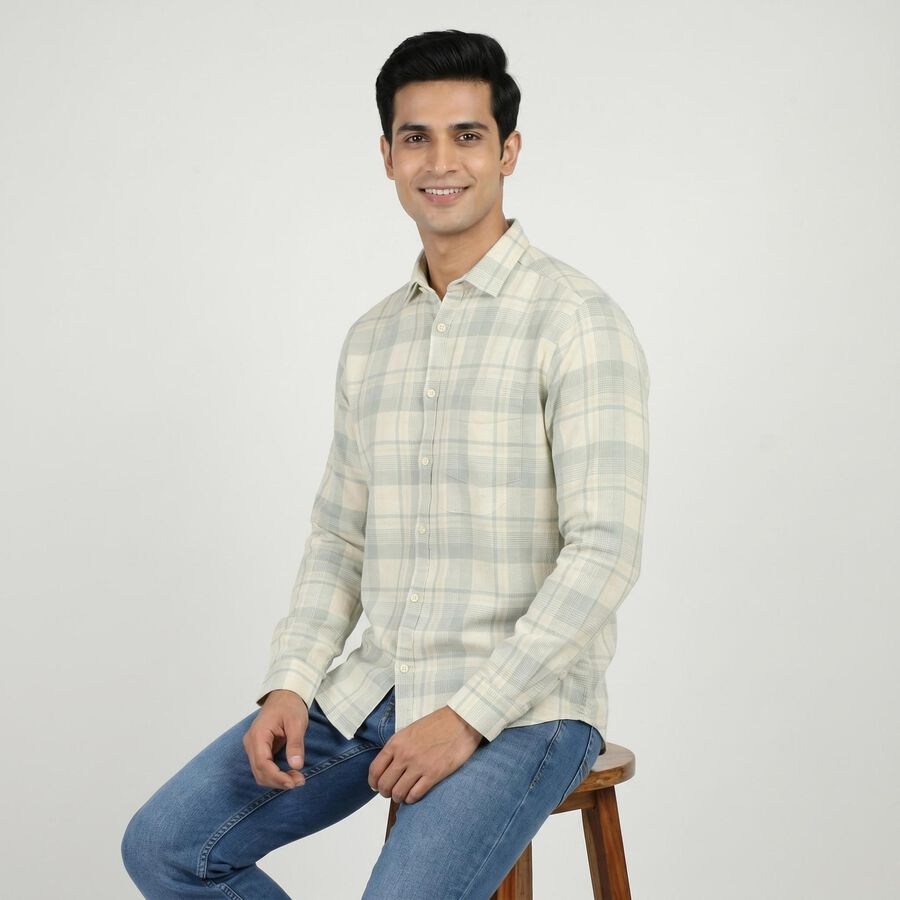 Men's Cream Cotton Casual Shirt, ऑफ व्हाइट, large