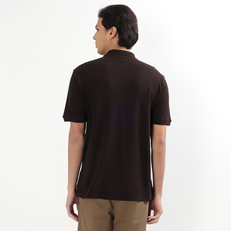 Men's Rich Brown Cotton Polo Neck Casual T-Shirt, भूरा, large