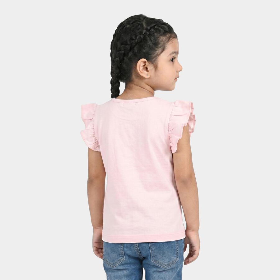 Girls Pink Cotton Round Neck Regular T-Shirt, Light Pink, large