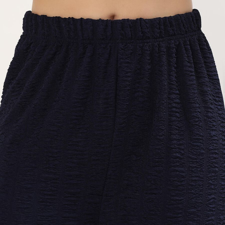 Women's Deep Navy Blue Skinny Fit Textured Harem Pants, नेवी ब्लू, large