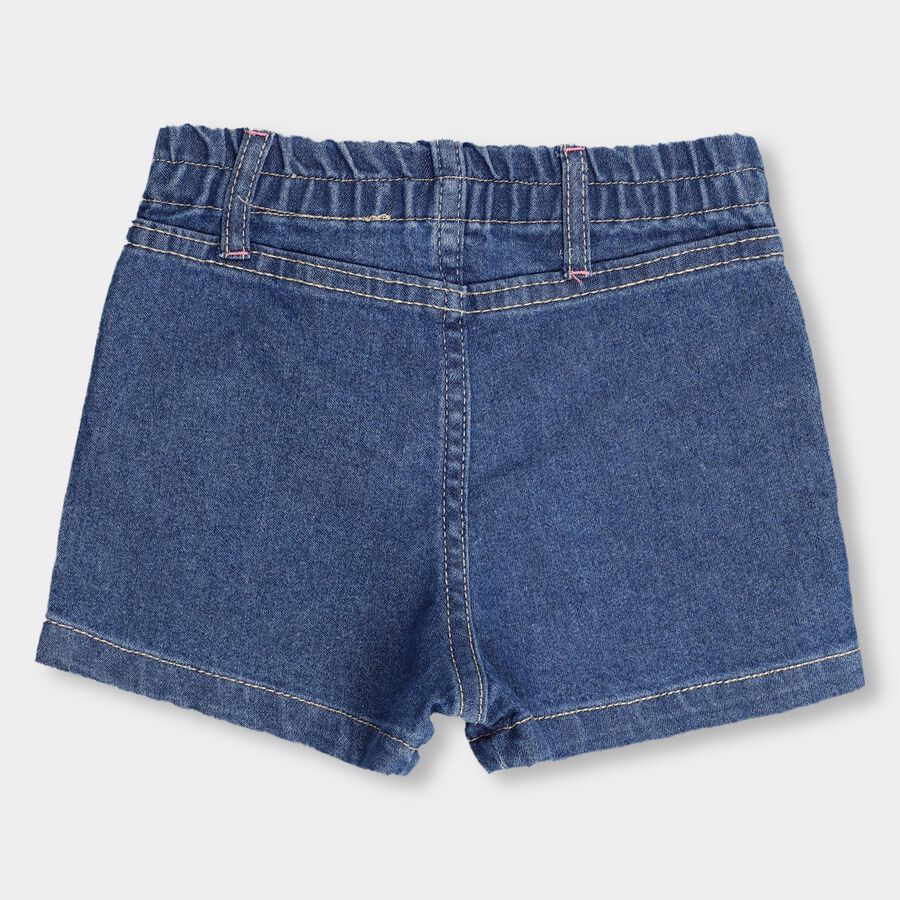 Girls' Dark Denim Blue Pull-Up Shorts, मध्यम नीला, large image number null