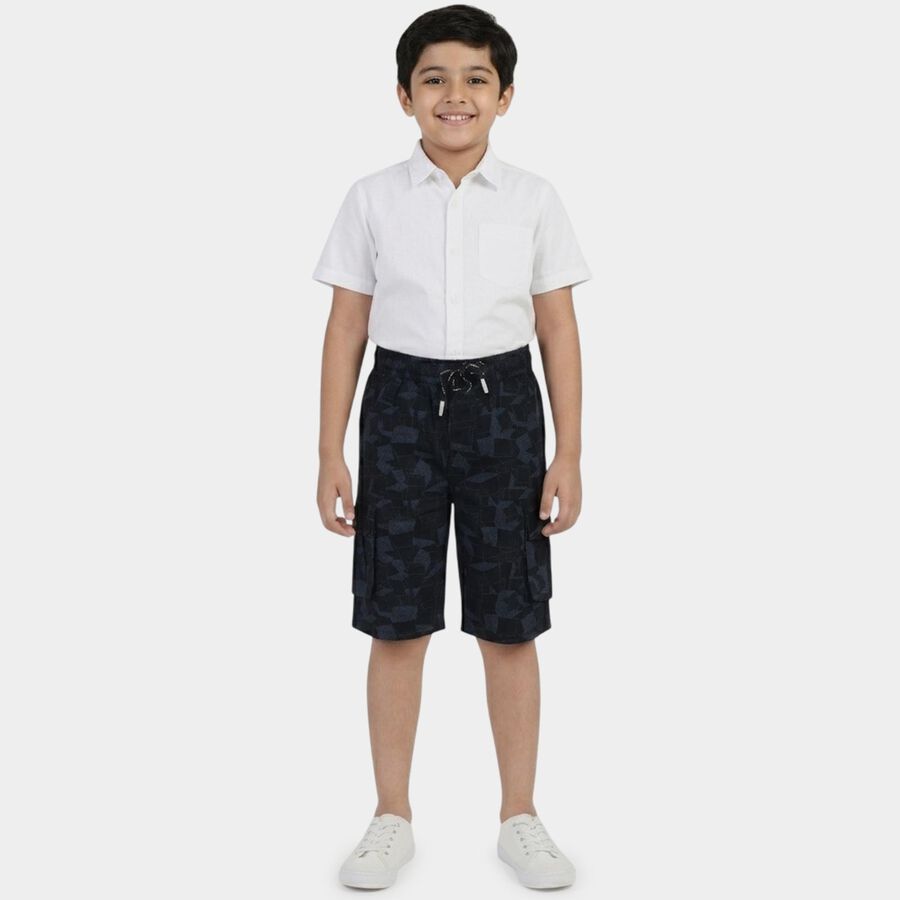 Boys' Navy Cotton Relaxed Fit Jamaican Shorts, नेवी ब्लू, large