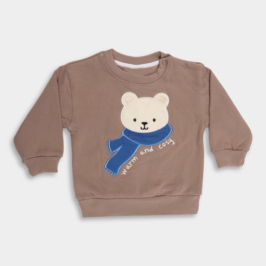 Infants' Muted Beige Cotton Crew Neck Casual Sweatshirt, गहरा पीला, large image number null