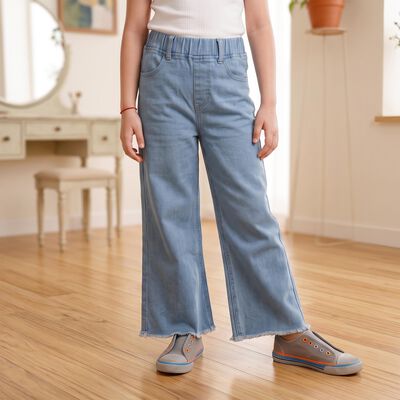 Girls' Light Blue Wide Leg Frayed Hem Jeans