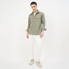 Men's Muted Sage Green Cotton Spread Collar Casual Shirt, Light Green, small