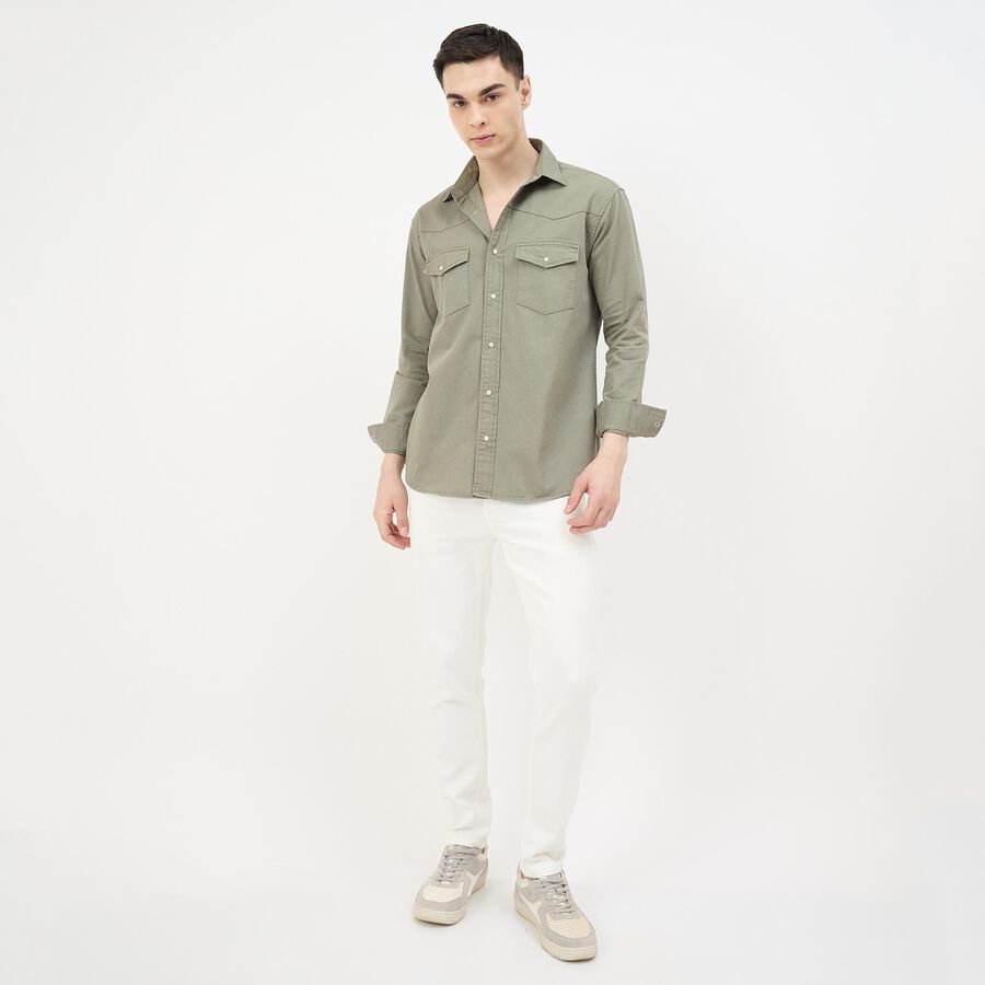 Men's Muted Sage Green Cotton Spread Collar Casual Shirt, Light Green, large