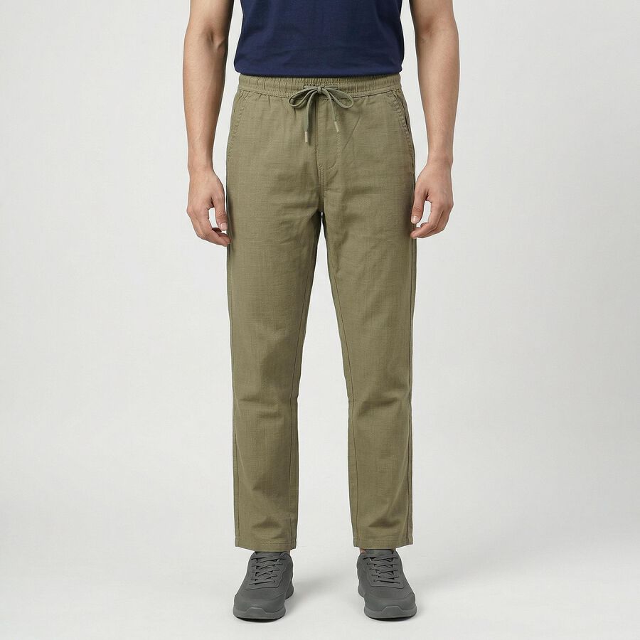 Men's Green Slim Fit Casual Trousers, Light Green, large