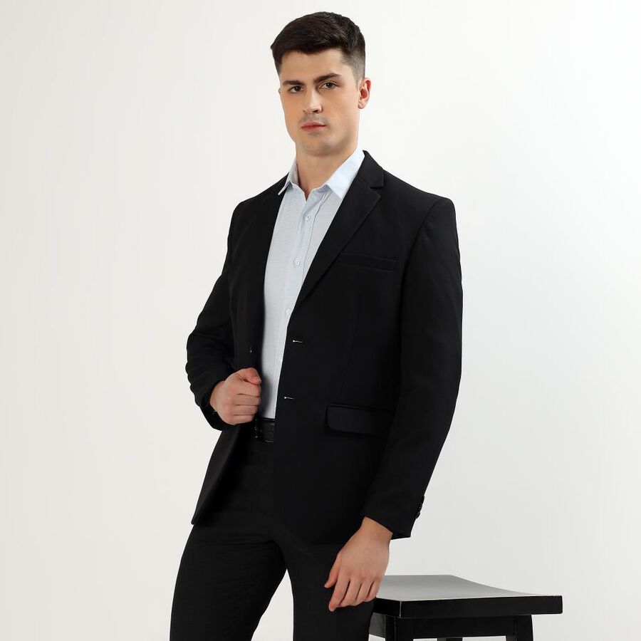 Men's Jet Black Slim Fit Single-Breasted Blazer, Black, large image number null