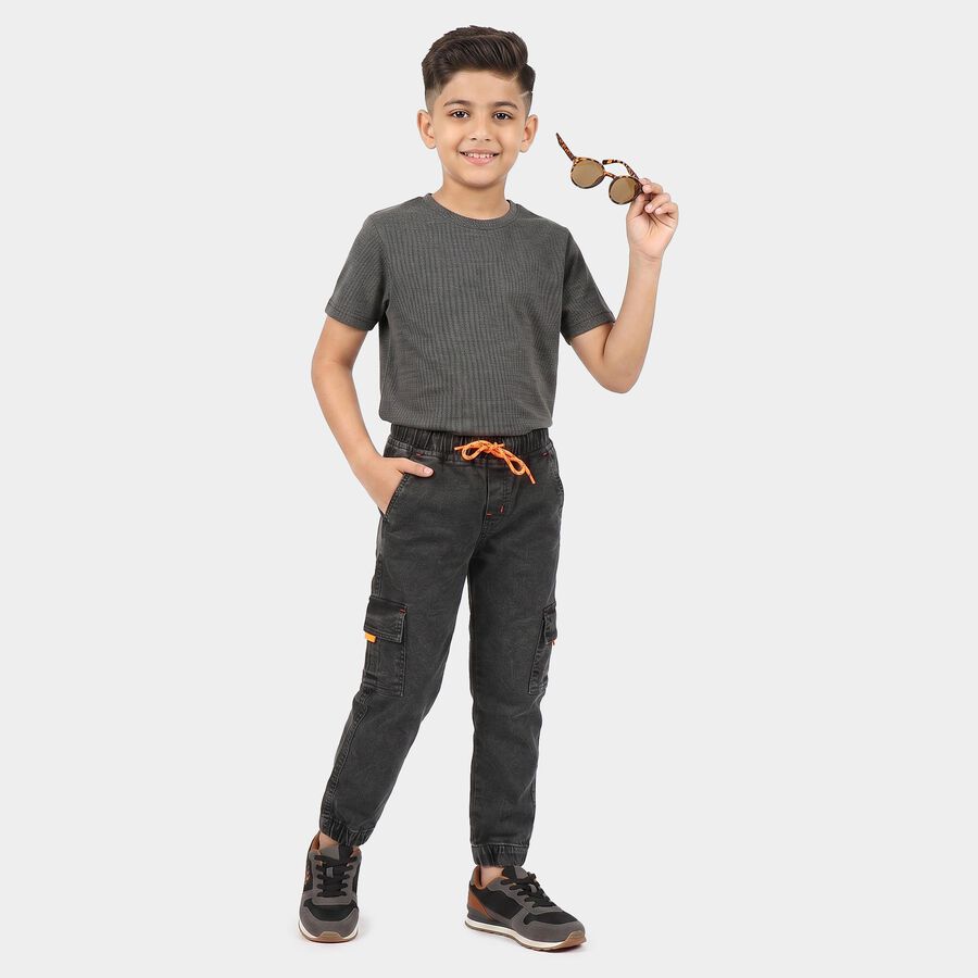 Boys Black Cargo Fit Washed Jeans, Black, large