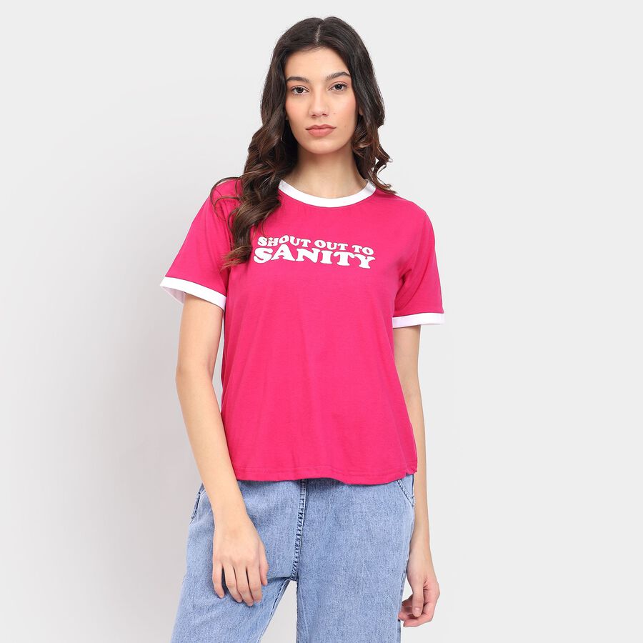 Ladies' Round Neck T-Shirt , रानी (फ्यूशिया), large image number null