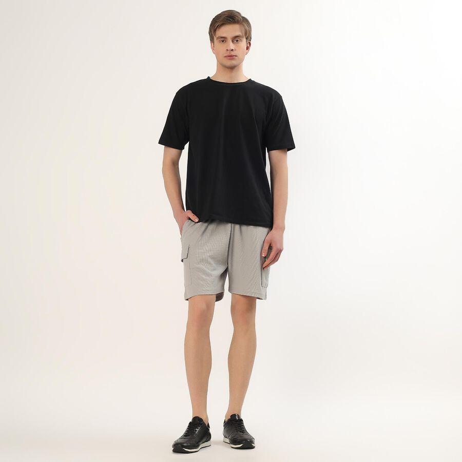 Men's Light Gray Textured Cargo Bermuda Shorts, Light Grey, large