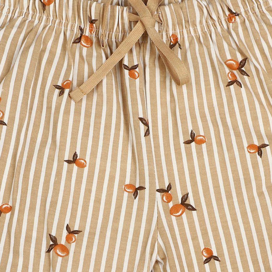 Girls' Beige Jogger Fit Striped Printed Cotton Blend Pyjama, गहरा पीला, large