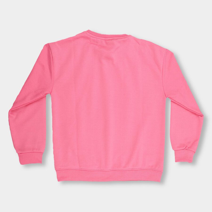 Girls Bright Pink Crew Neck Casual Sweatshirt, गुलाबी, large image number null
