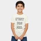 Boys' White Round Neck Casual T-Shirt, सफ़ेद, small